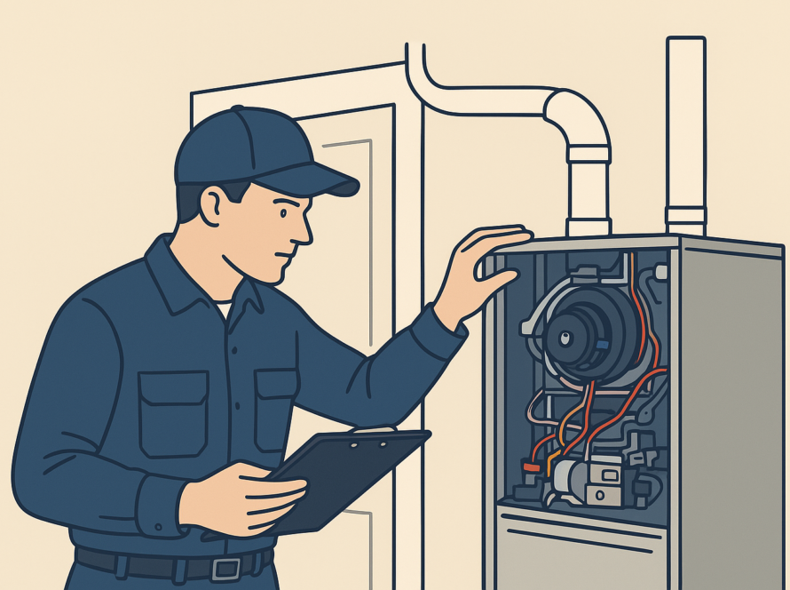 Heating System inspection by a professional technician in a home