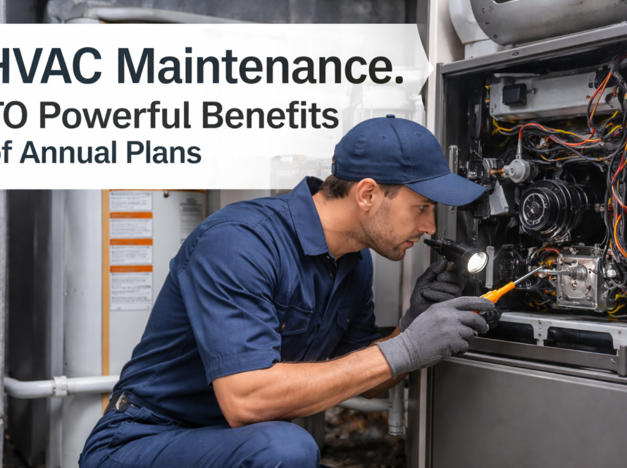 HVAC Maintenance technician inspecting a residential heating system for efficiency and safety