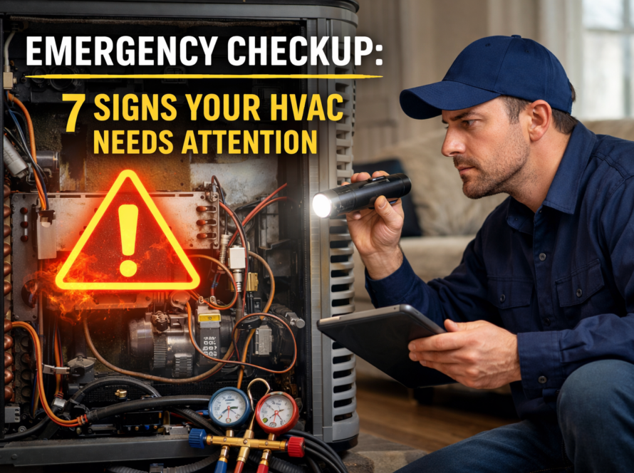 Emergency Checkup: HVAC technician inspecting a home air conditioning unit for potential issues