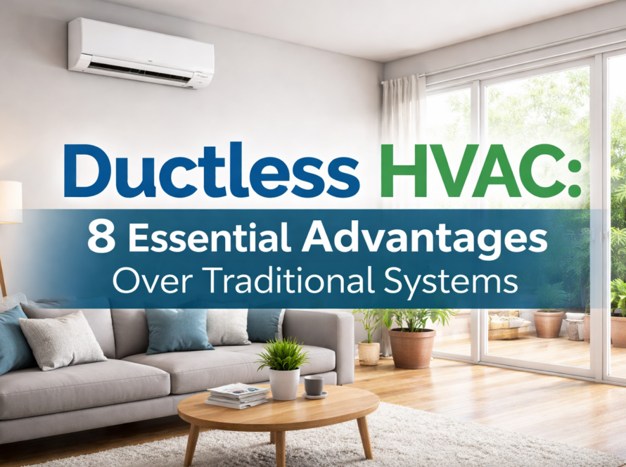 Ductless HVAC system in a modern living room, showcasing energy-efficient heating and cooling.